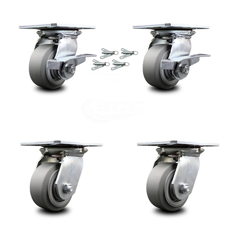 Service Caster 4 Inch Thermoplastic Caster Set with Ball Bearing 4 Swivel Lock and 2 Brake SCC SCC-35S420-TPRBF-SLB-BSL-2-BSL-2